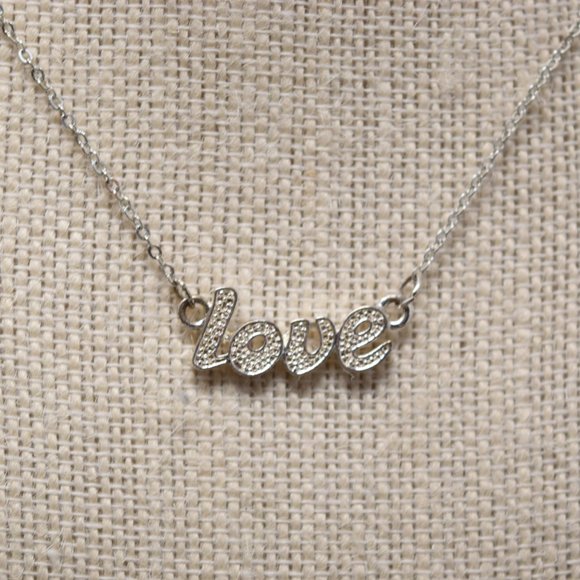 Love Statement Rhinestone Necklace Silvertone Sparke Shimmer Casual - Picture 7 of 10